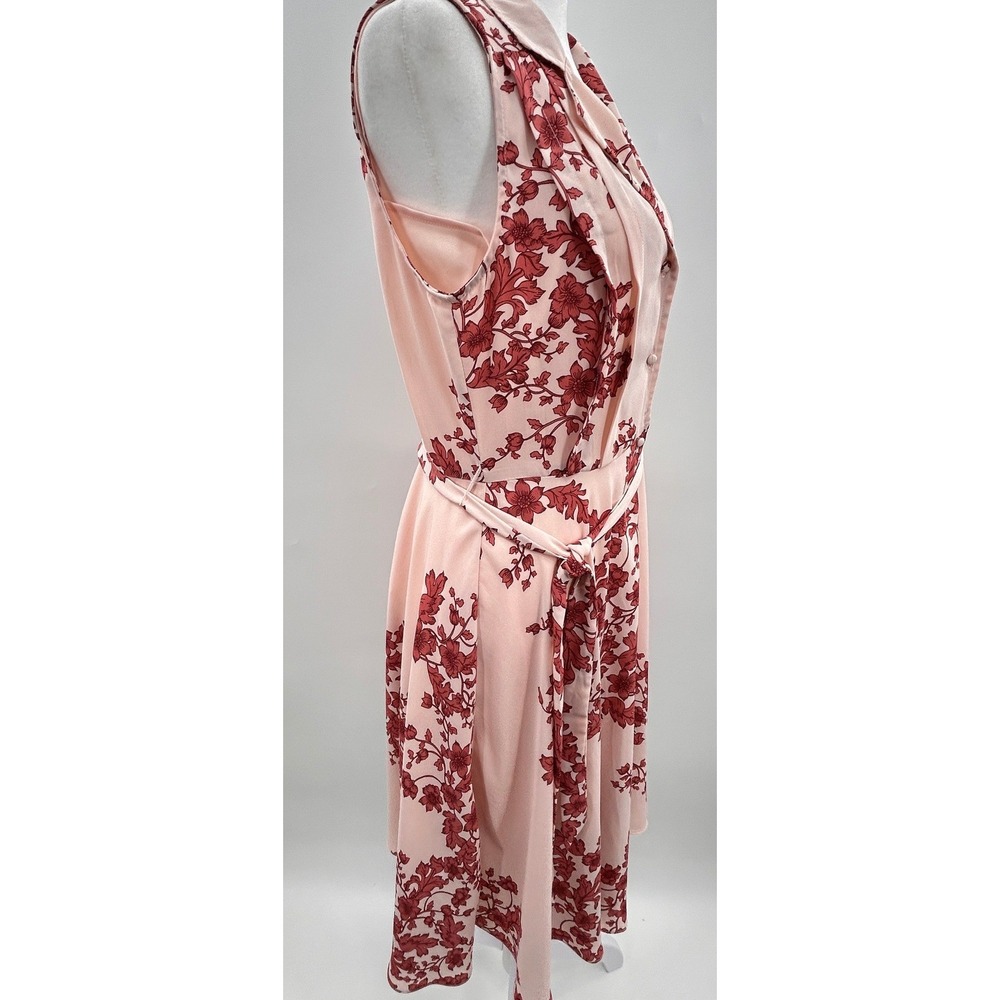 Nanette Lepore Pink Floral Sleeveless Belted Midi Shirtdress Size 6 Burgundy - Picture 9 of 16